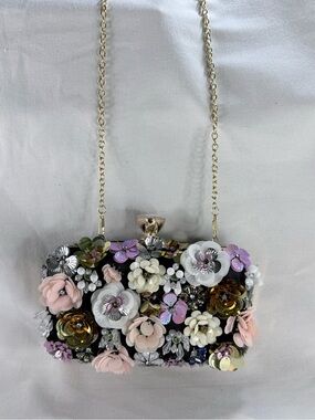 Embellished Black Floral Evening Clutch/Crossbody by Bebe